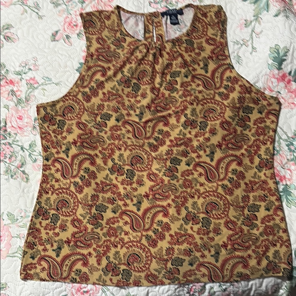 Chaps Multicolored Blouse with Intricate Pattern and Blouses Sleeve Length